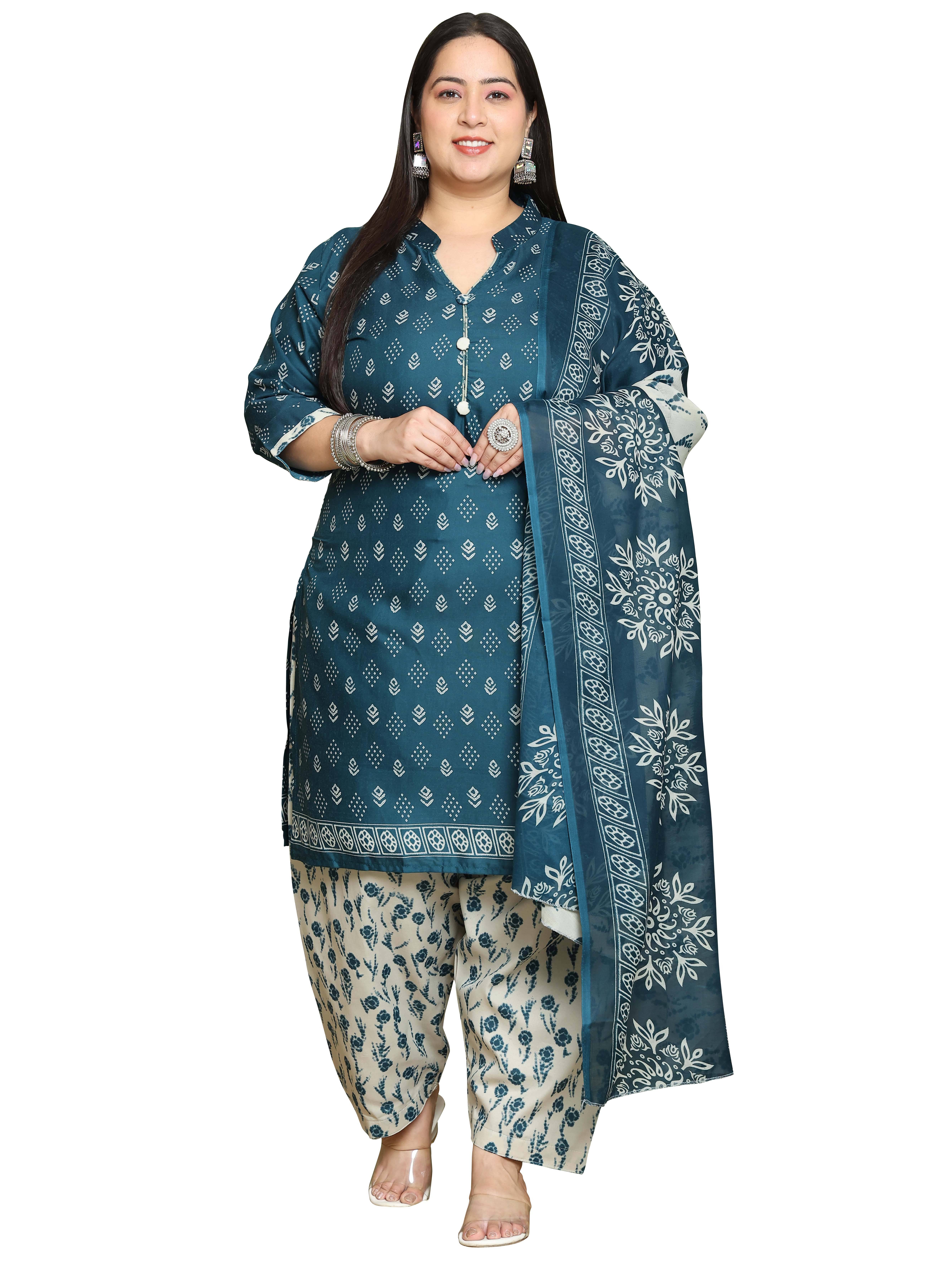 Rajnandini Women Cotton Blend Printed Straight Kurti With Patiala Salwar ( Green ) Rajnandini Women Cotton Blend Printed Straight Kurti With Patiala Salwar ( Green )