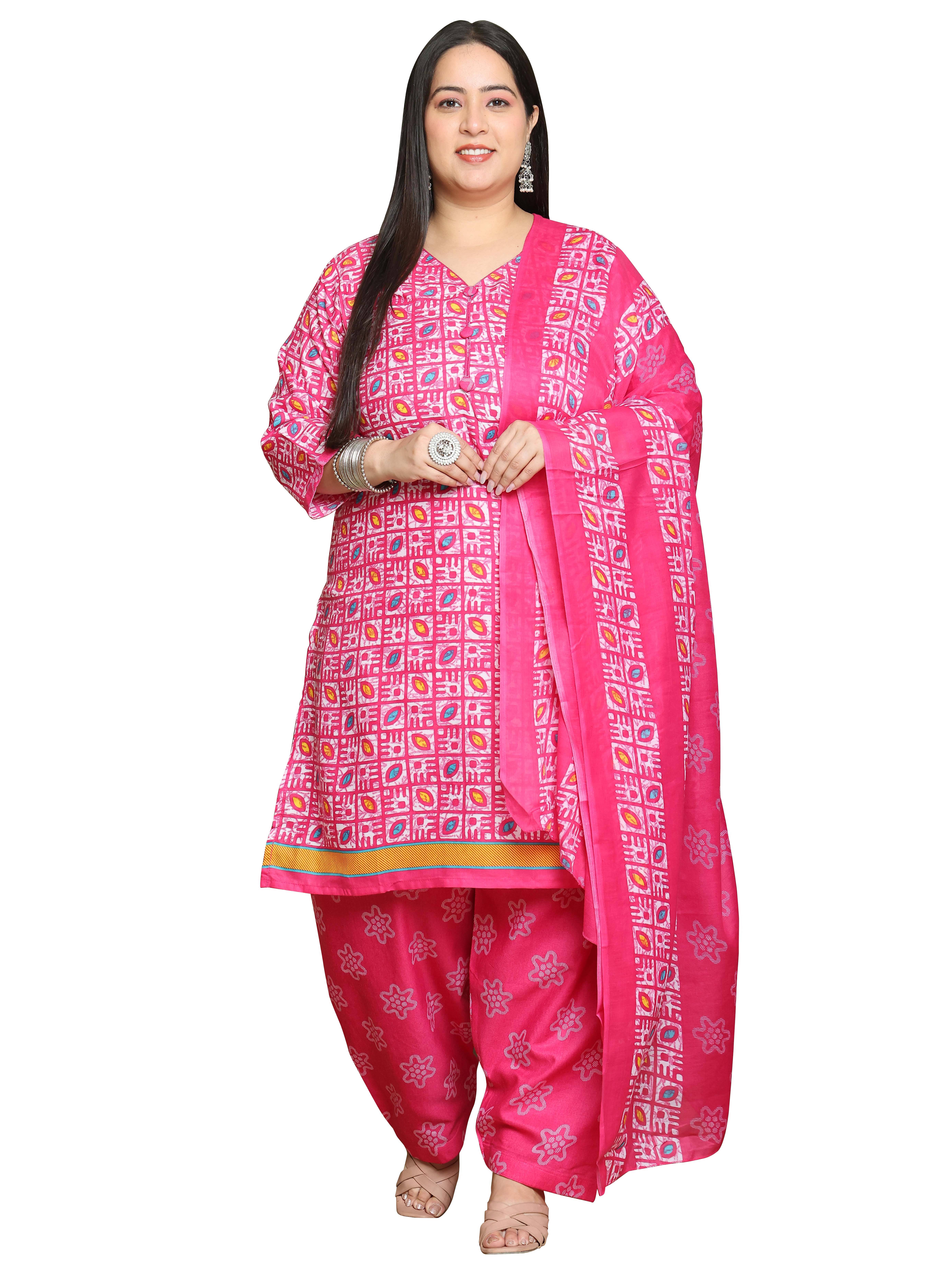     			Rajnandini Women Cotton Blend Printed Straight Kurti With Patiala Salwar ( Pink )