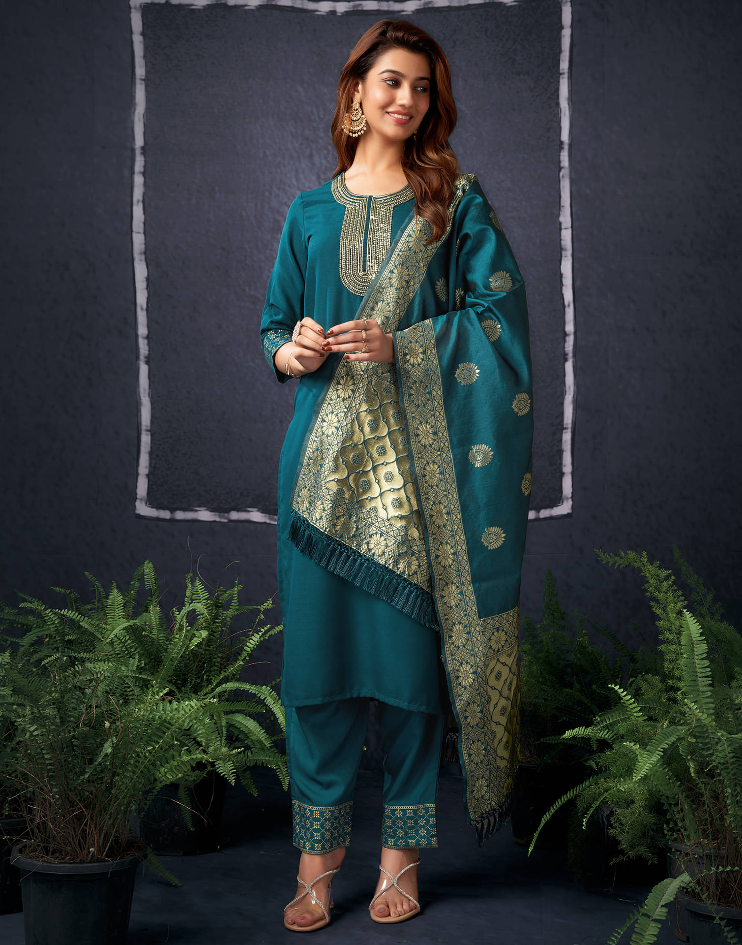 Skylee Cotton Blend Embellished Kurti With Pants Women's Stitched Salwar Suit - Teal ( Pack of 1 ) Skylee Cotton Blend Embellished Kurti With Pants Women's Stitched Salwar Suit - Teal ( Pack of 1 )