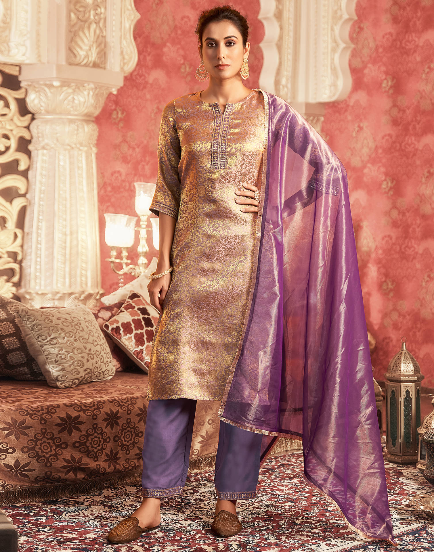Skylee Silk Blend Self Design Kurti With Pants Women's Stitched Salwar Suit - Purple ( Pack of 1 ) Skylee Silk Blend Self Design Kurti With Pants Women's Stitched Salwar Suit - Purple ( Pack of 1 )