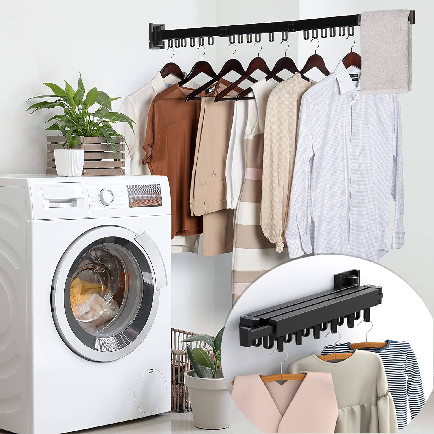     			Sole Module Wall Mounted 3 Foldable Cloth Drying Rack for Balcony,Indoor and Outdoor