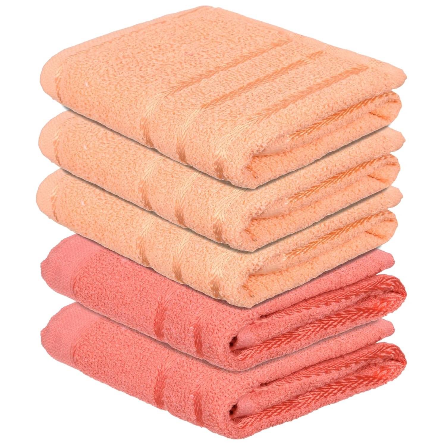     			Swadesi E Shop Pack of 5 Cotton 351-400 -GSM Hand Towel ( Assorted )