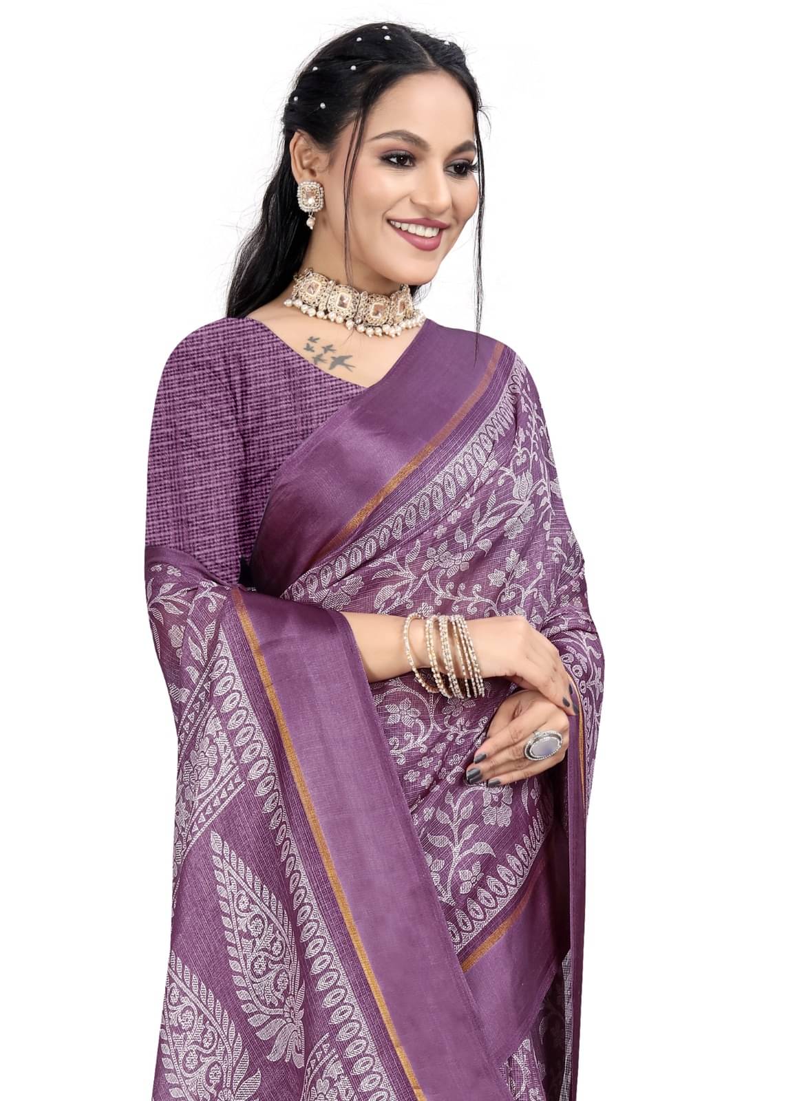THE PRIVATE LABLE Linen Checks Saree With Unstitched Blouse Piece ( Purple ) THE PRIVATE LABLE Linen Checks Saree With Unstitched Blouse Piece ( Purple )
