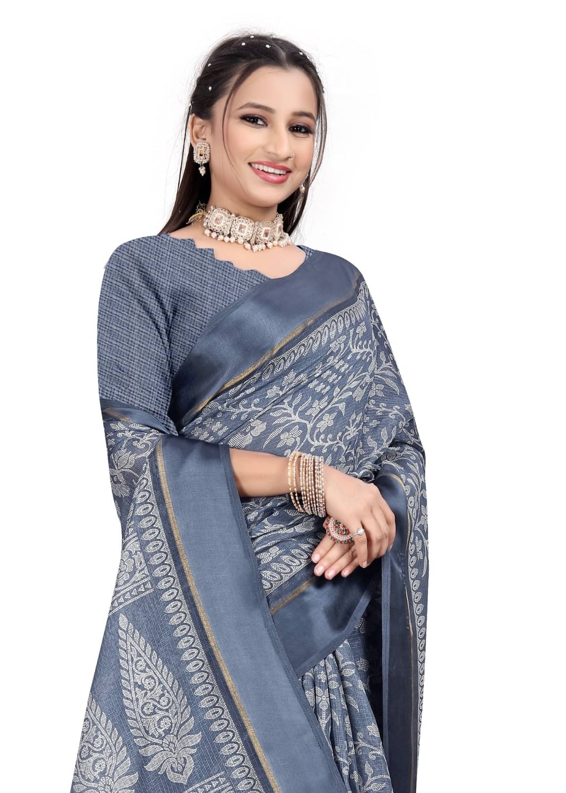 THE PRIVATE LABLE Linen Checks Saree With Unstitched Blouse Piece ( Blue ) THE PRIVATE LABLE Linen Checks Saree With Unstitched Blouse Piece ( Blue )