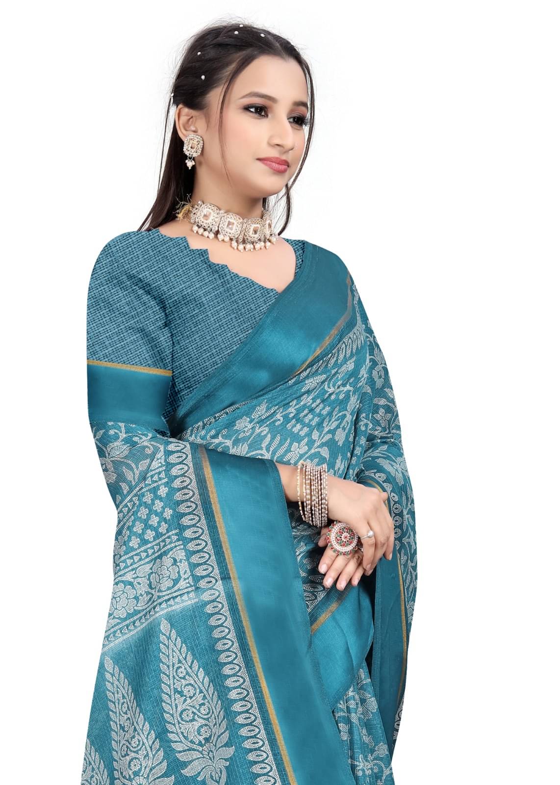 THE PRIVATE LABLE Linen Checks Saree With Unstitched Blouse Piece ( Light Blue ) THE PRIVATE LABLE Linen Checks Saree With Unstitched Blouse Piece ( Light Blue )