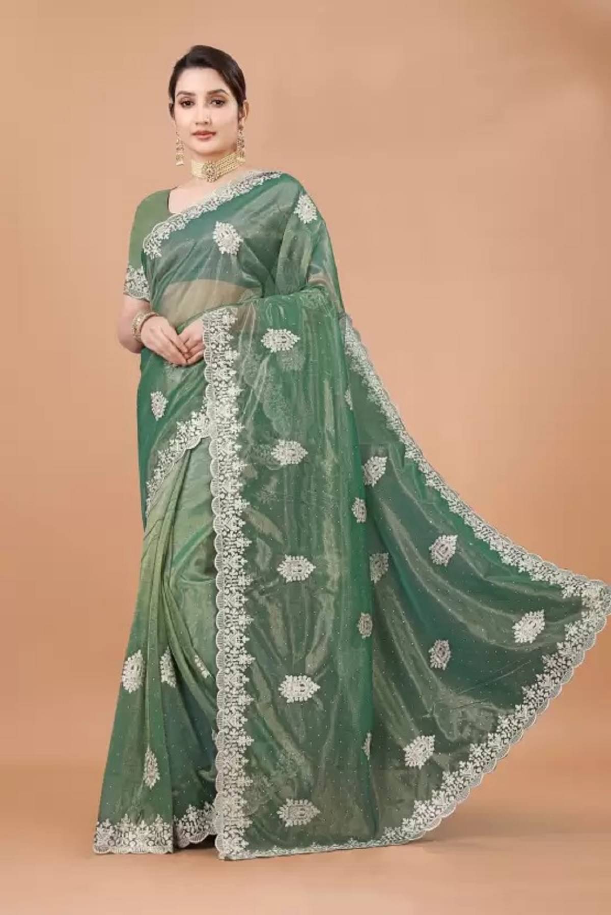 Vkaran Net Embroidered Saree With Unstitched Blouse Piece ( Light Green ) Vkaran Net Embroidered Saree With Unstitched Blouse Piece ( Light Green )