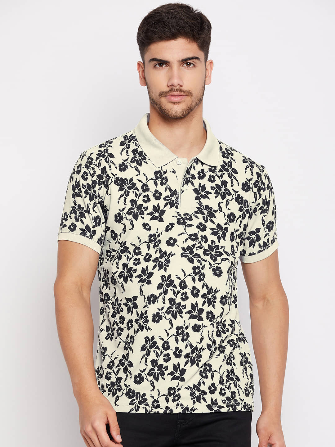 XYRIS Pack of 1 Cotton Blend Regular Fit Printed Half Sleeves Men's Polo T Shirt ( Beige )