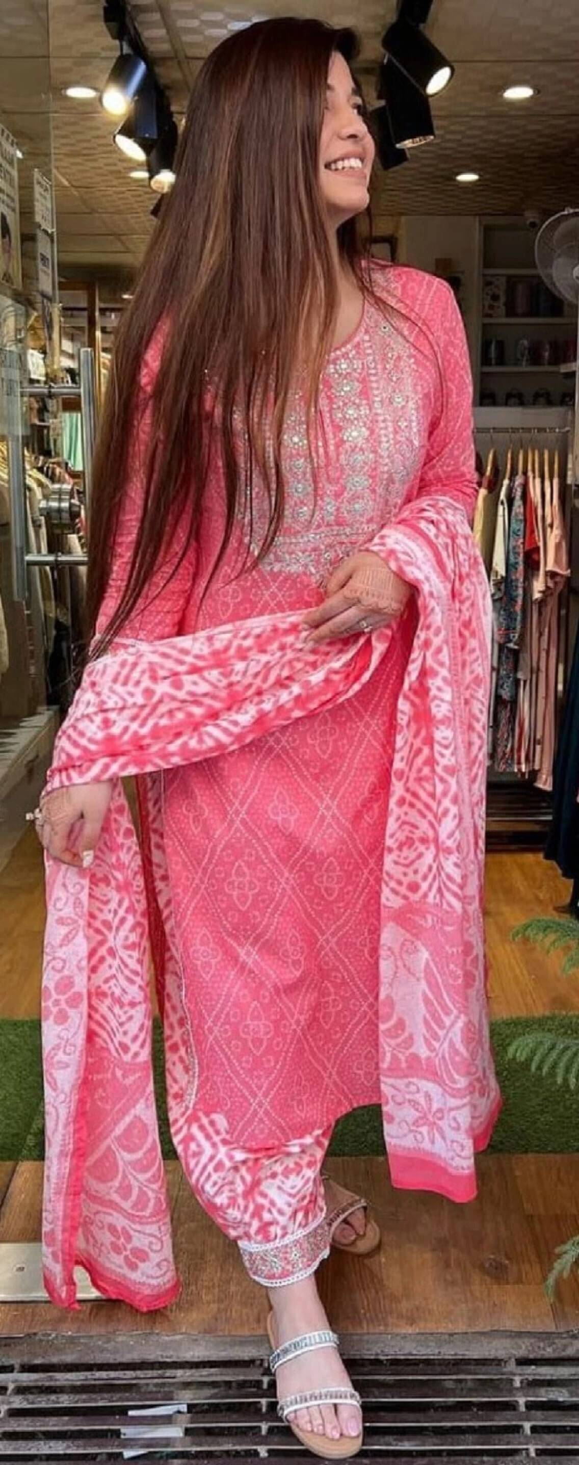     			anushansa Cotton Blend Embellished Kurti With Pants Women's Stitched Salwar Suit - Pink ( Pack of 1 )