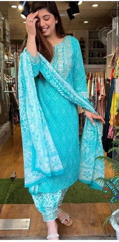 anushansa Cotton Blend Embellished Kurti With Pants Women's Stitched Salwar Suit - Light Blue ( Pack of 1 ) anushansa Cotton Blend Embellished Kurti With Pants Women's Stitched Salwar Suit - Light Blue ( Pack of 1 )