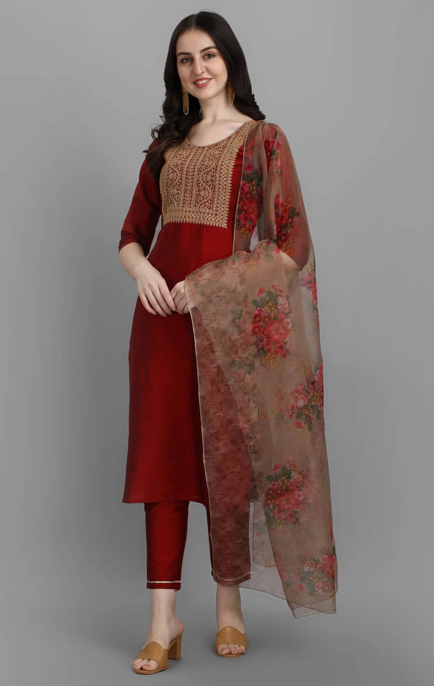 anushansa Rayon Embellished Kurti With Pants Women's Stitched Salwar Suit - Maroon ( Pack of 1 ) anushansa Rayon Embellished Kurti With Pants Women's Stitched Salwar Suit - Maroon ( Pack of 1 )