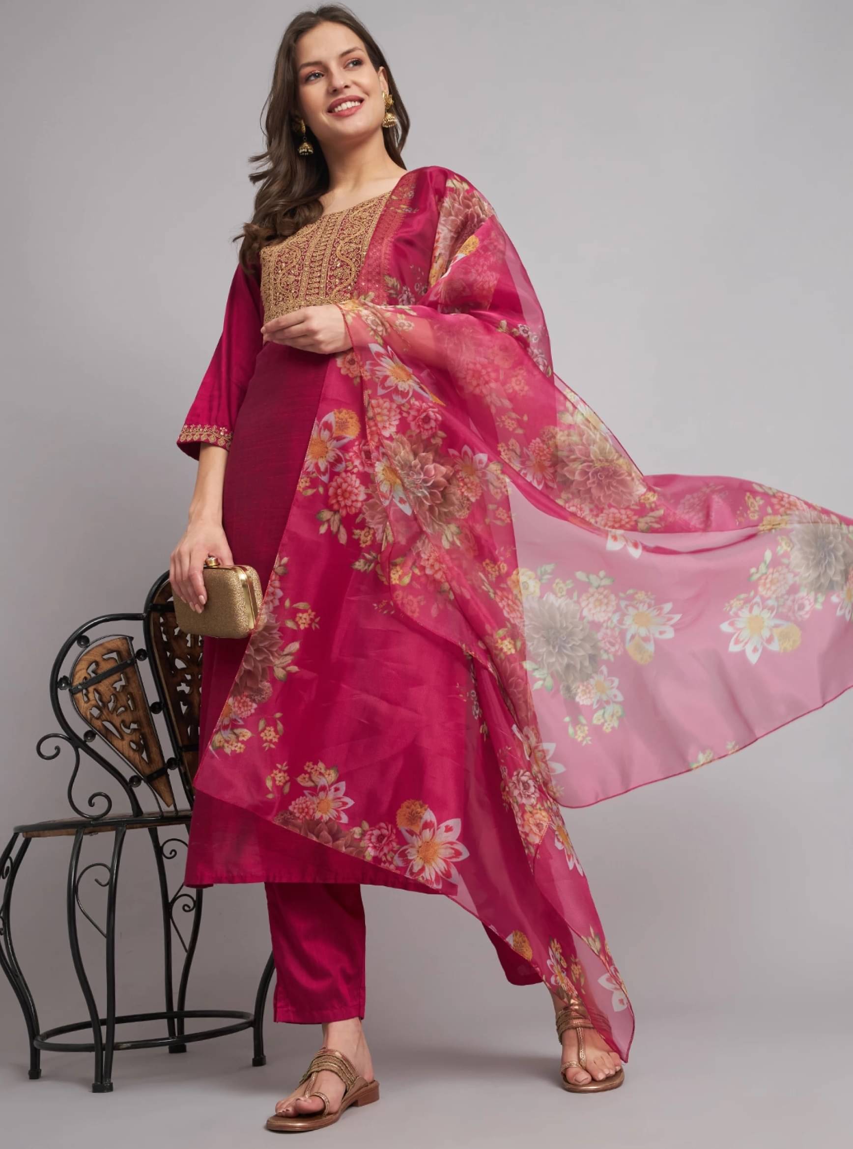     			anushansa Rayon Embellished Kurti With Pants Women's Stitched Salwar Suit - Pink ( Pack of 1 )