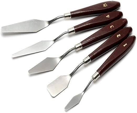 freedy Palette Painting Knives - Set of 5 Various Sizes & Shapes, Stainless Steel Scraper Spatula with Polished Brown Handle for Artist Canvas Oil Paint Mixing Colour(L freedy Palette Painting Knives - Set of 5 Various Sizes & Shapes, Stainless Steel Scraper Spatula with Polished Brown Handle for Artist Canvas Oil Paint Mixing Colour(L