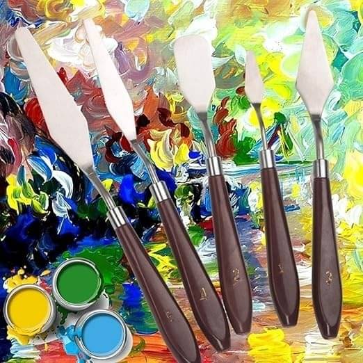     			freedy Palette Painting Knives - Set of 5 Various Sizes & Shapes, Stainless Steel Scraper Spatula with Polished Brown Handle for Artist Canvas Oil Paint Mixing Colour(L)