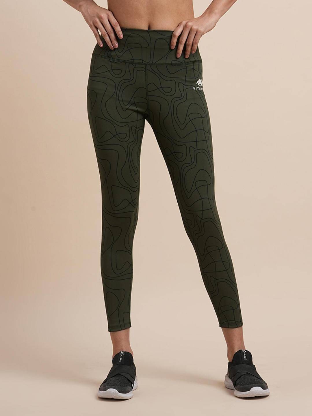     			vitawolf Olive Green Polyester Lycra Printed Tights - Single