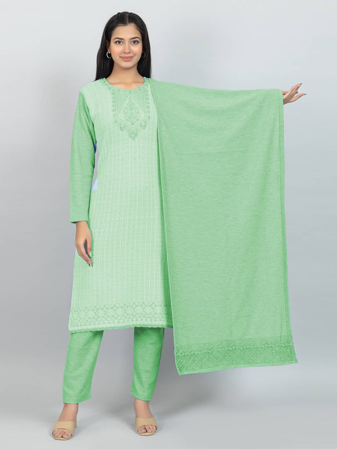 woolkart Woollen Embroidered Kurti With Pants Women's Stitched Salwar Suit - Green ( Pack of 1 ) woolkart Woollen Embroidered Kurti With Pants Women's Stitched Salwar Suit - Green ( Pack of 1 )
