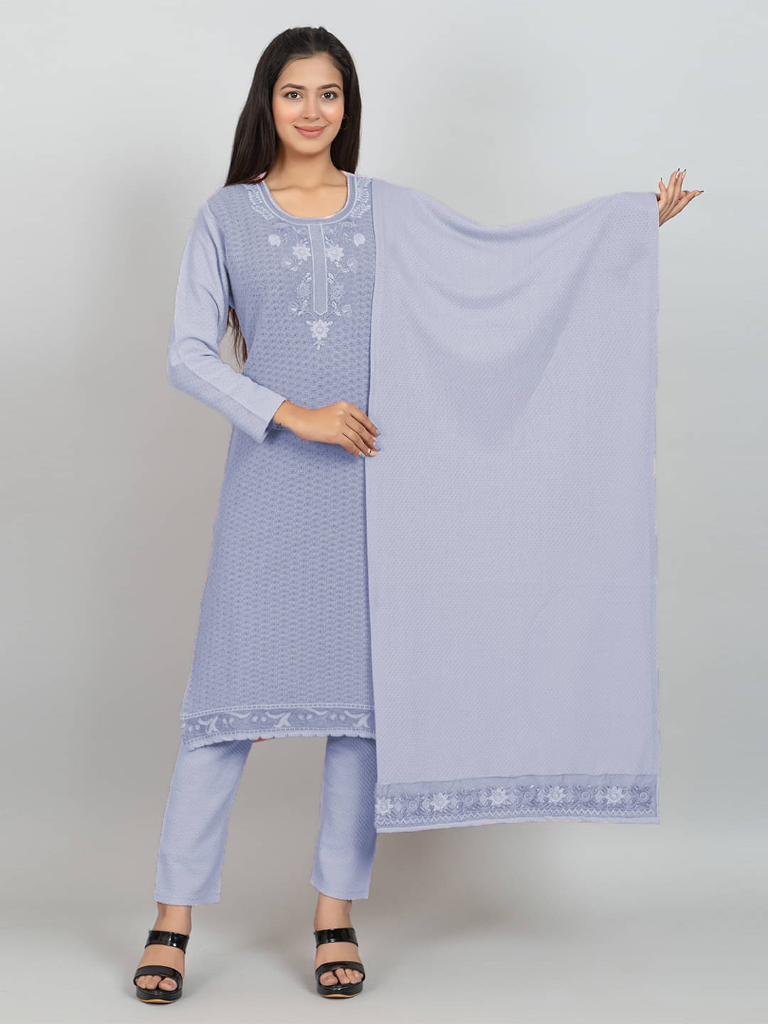 woolkart Woollen Embroidered Kurti With Pants Women's Stitched Salwar Suit - Blue ( Pack of 1 ) woolkart Woollen Embroidered Kurti With Pants Women's Stitched Salwar Suit - Blue ( Pack of 1 )