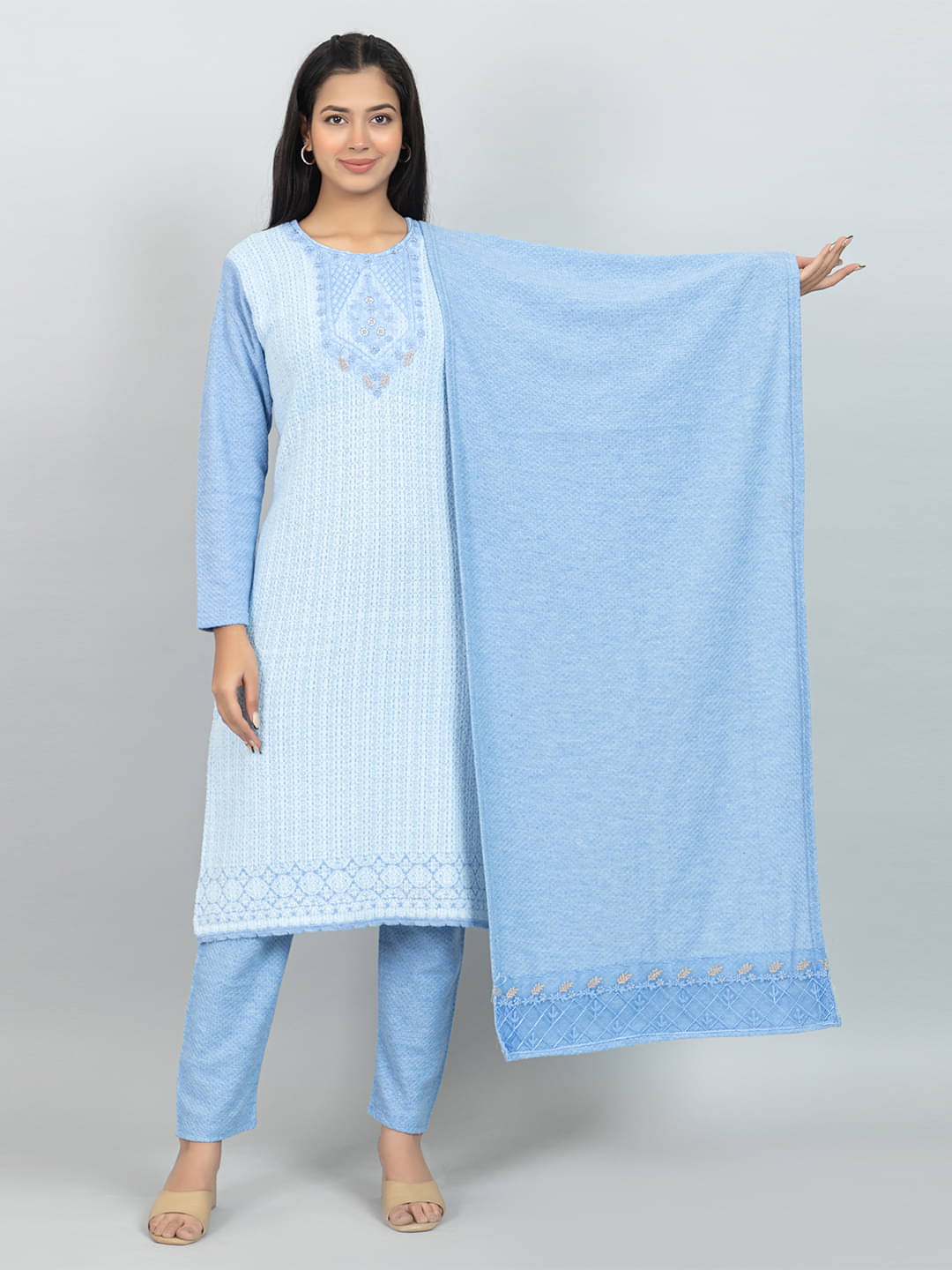 woolkart Woollen Embroidered Kurti With Pants Women's Stitched Salwar Suit - Blue ( Pack of 1 ) woolkart Woollen Embroidered Kurti With Pants Women's Stitched Salwar Suit - Blue ( Pack of 1 )
