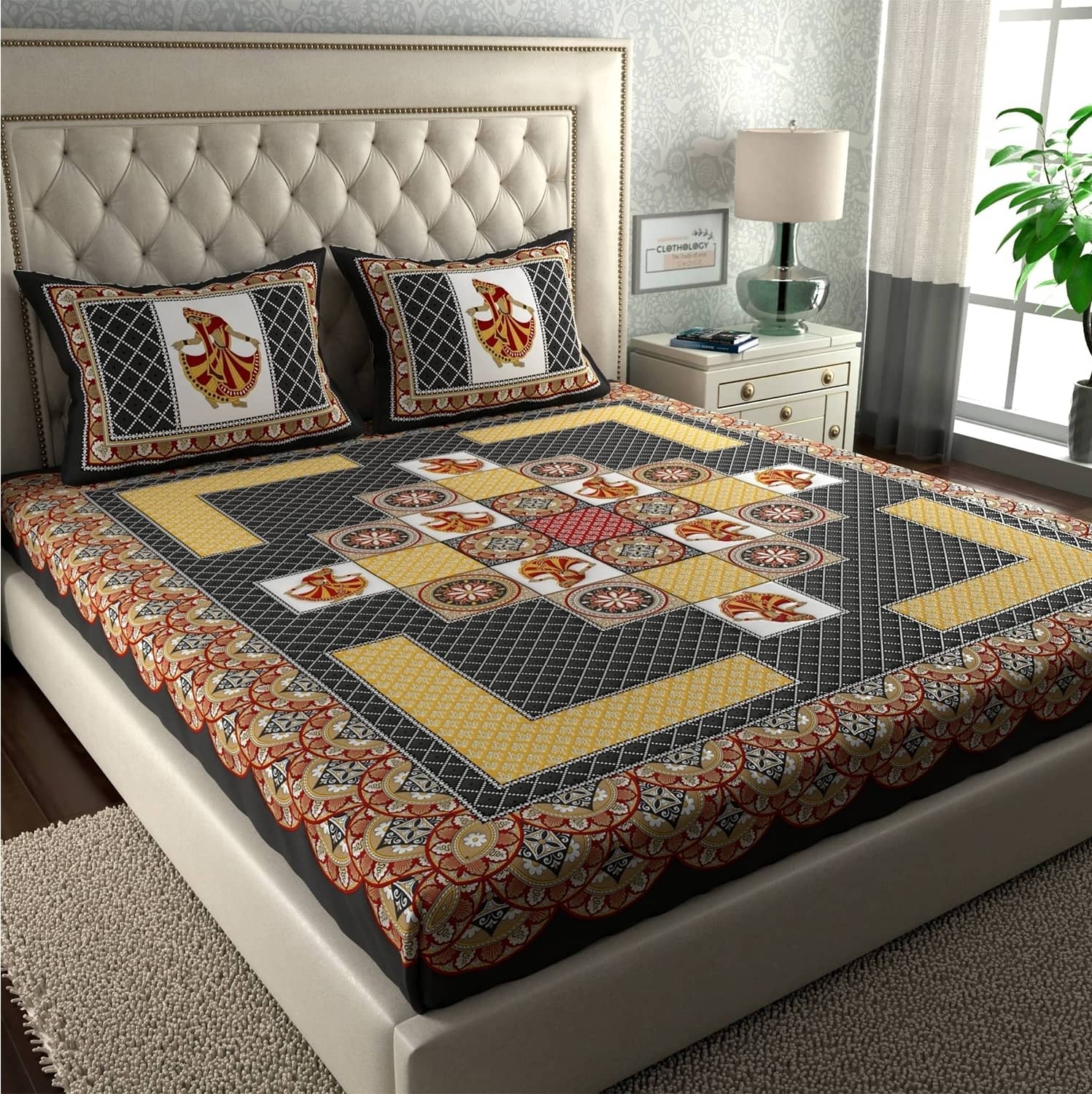 ABHACLOTHO Cotton 1 Double Bedsheet with 2 Pillow Covers ( Multicolor )
