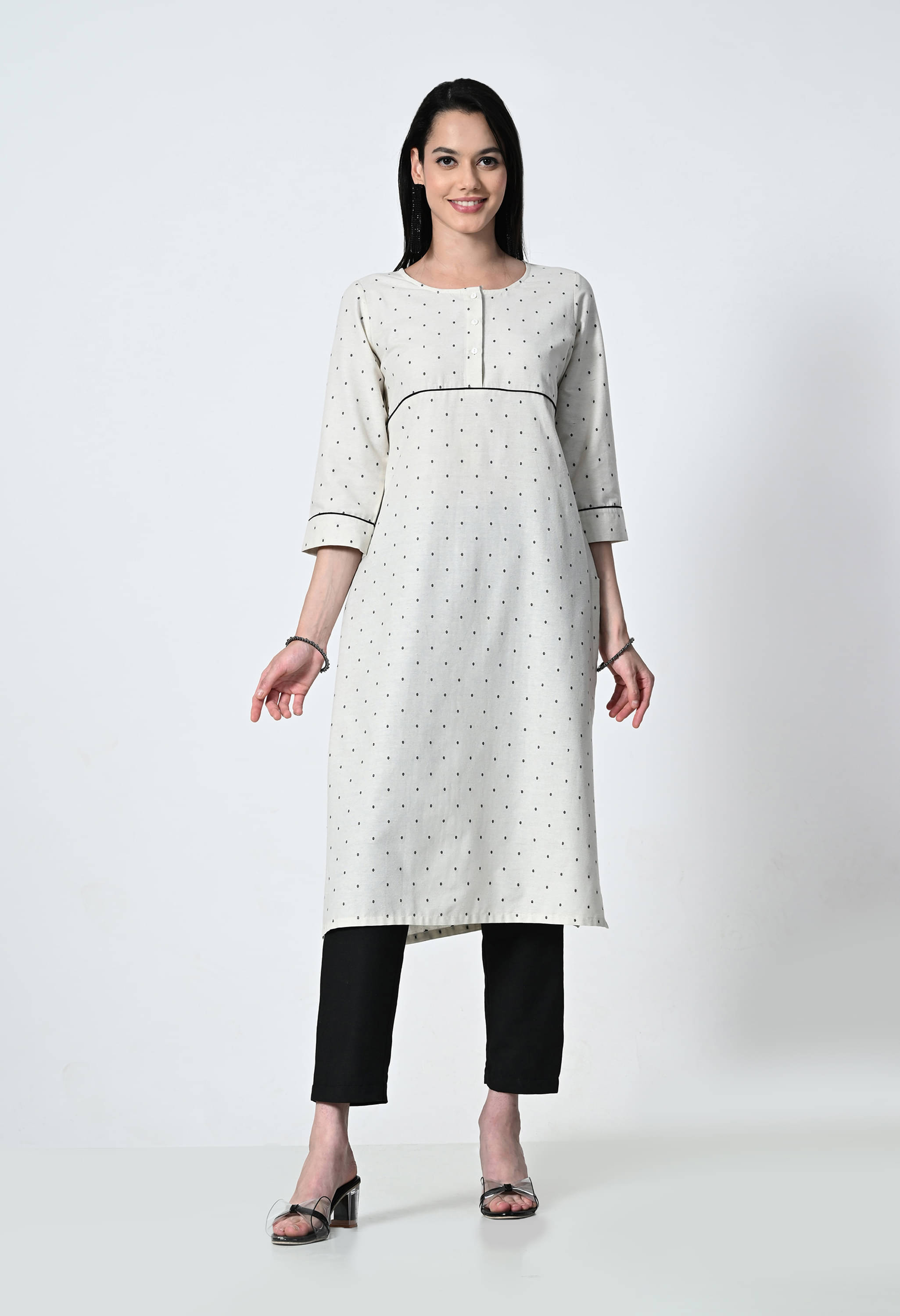     			ALL WAYS YOU Pack of 1 Cotton Blend Printed A-line Women's Kurti - ( Cream )