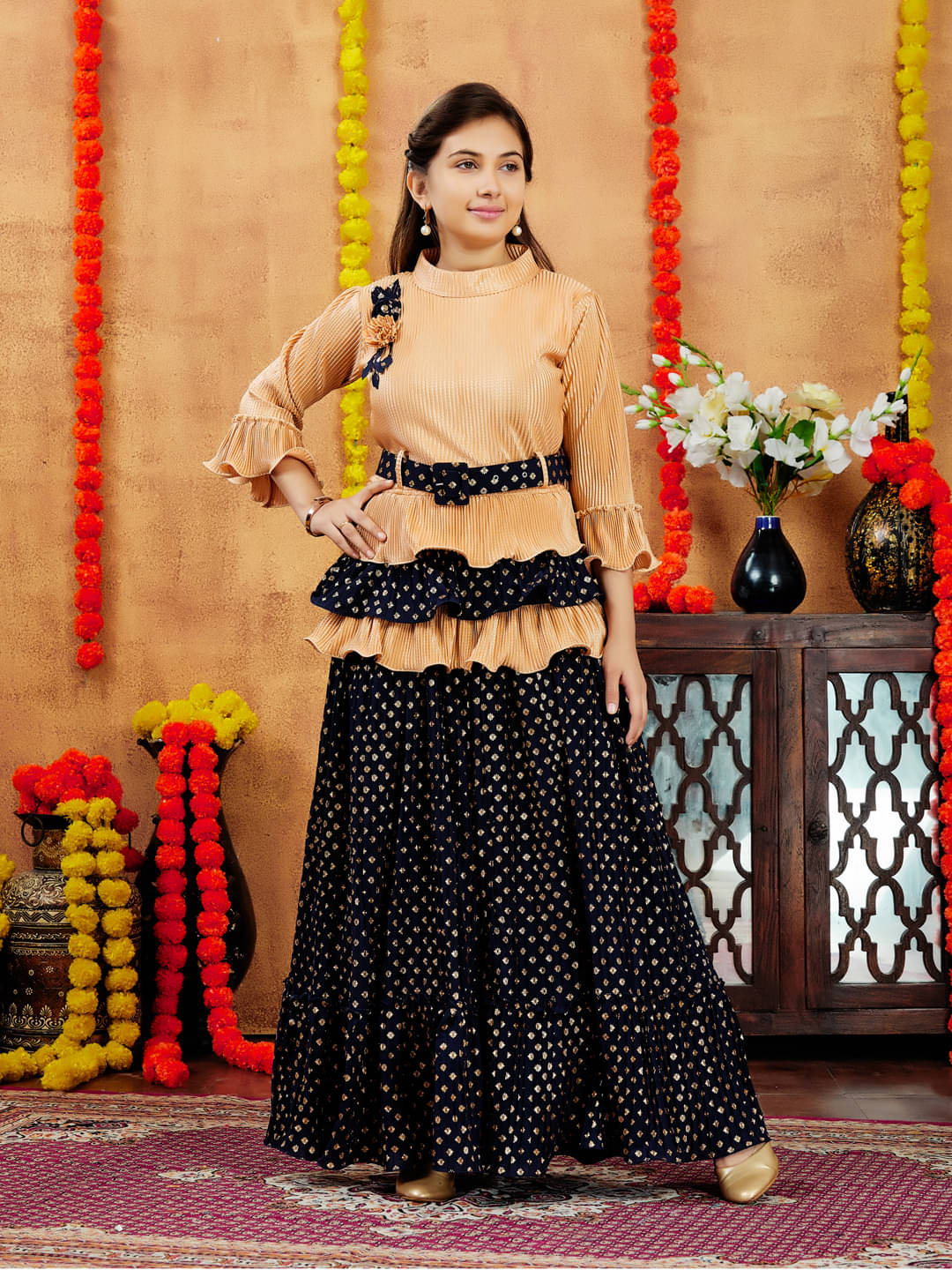     			Aarika Polyester Lehenga Choli Set For Girls ( Pack of 1 , Navy Blue )