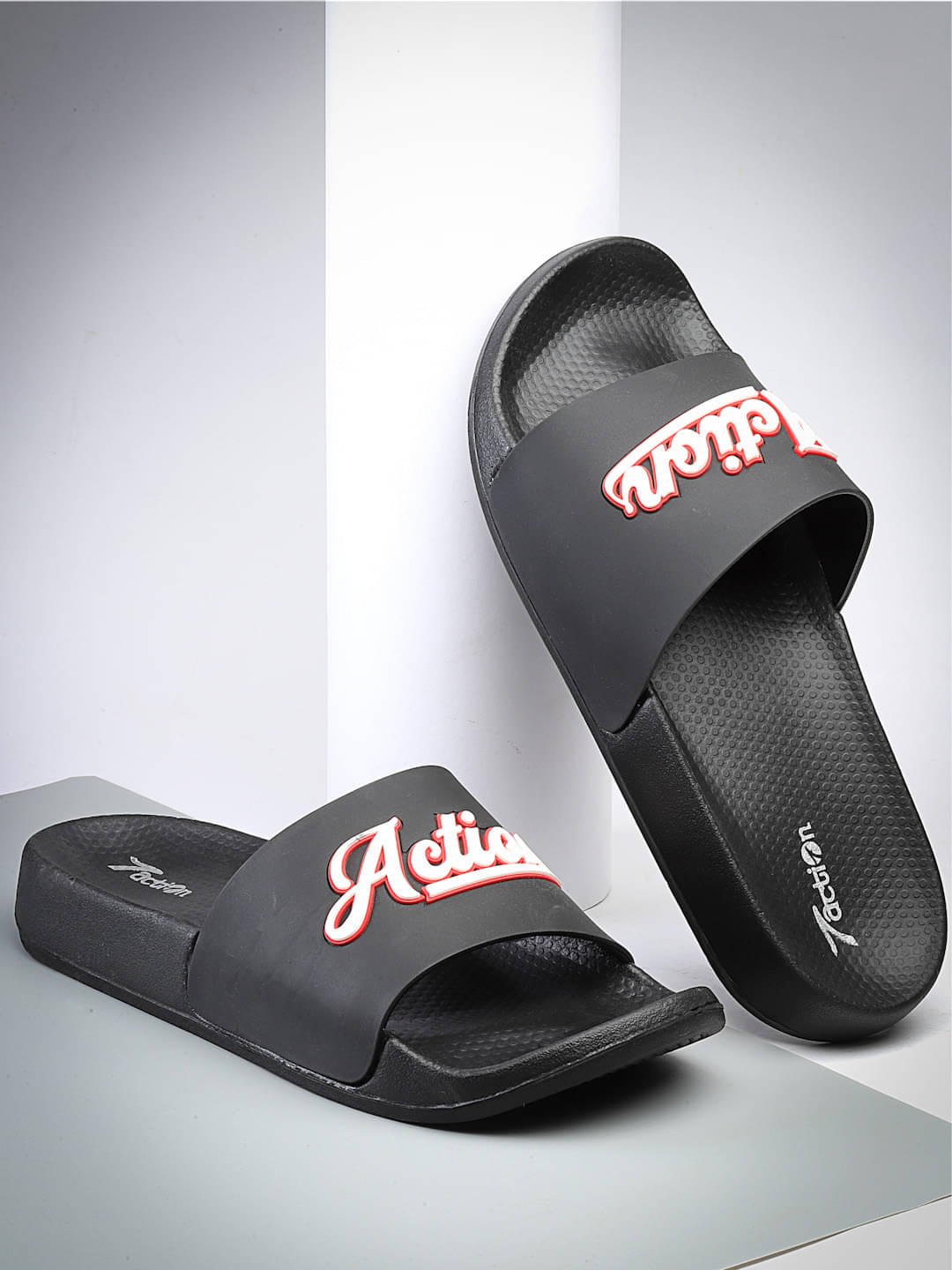     			Action Black Men's Slide Flip Flop