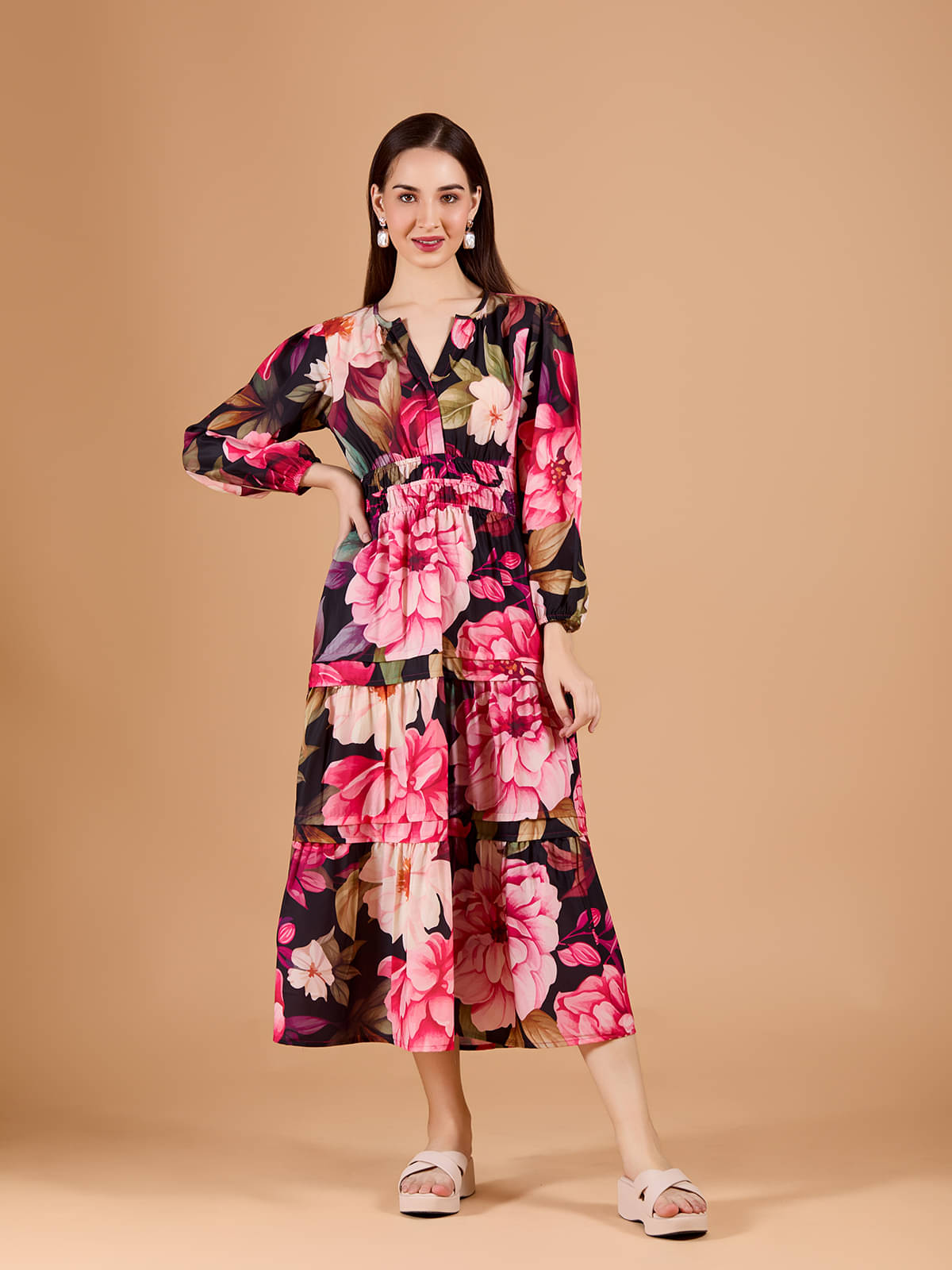     			Amarasha Women Viscose Printed Fit & Flare Dress ( Black )
