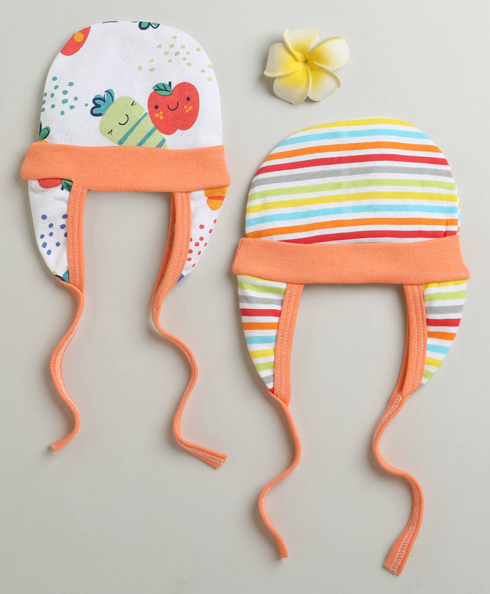     			BUMZEE Orange & Multi Baby Boys Ear Flap Tying Cap Pack Of 2 Age - 0-3 Months