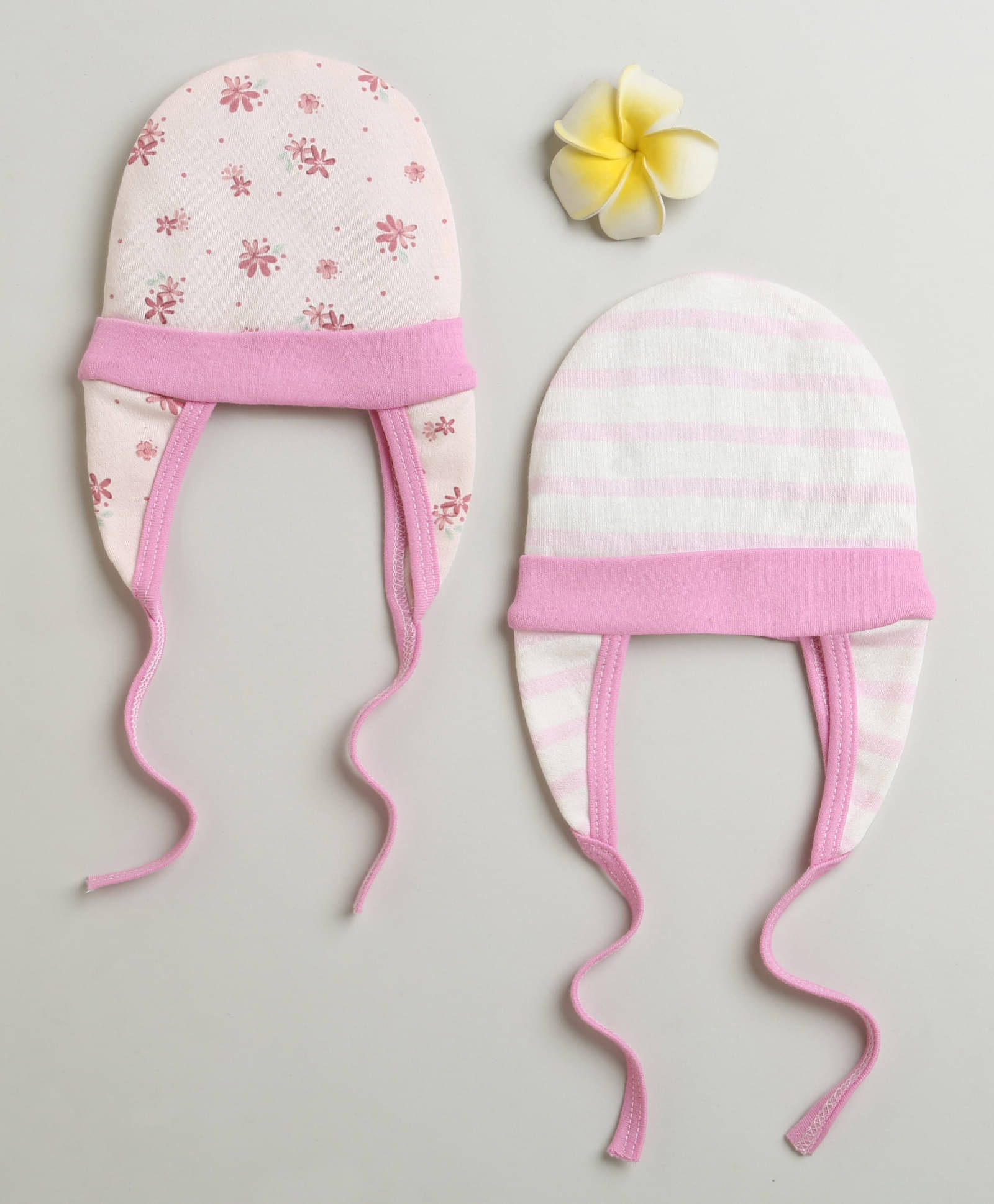     			BUMZEE Peach & White Baby Girls Ear Flap Tying Cap Pack Of 2 Age - 3-6 Months