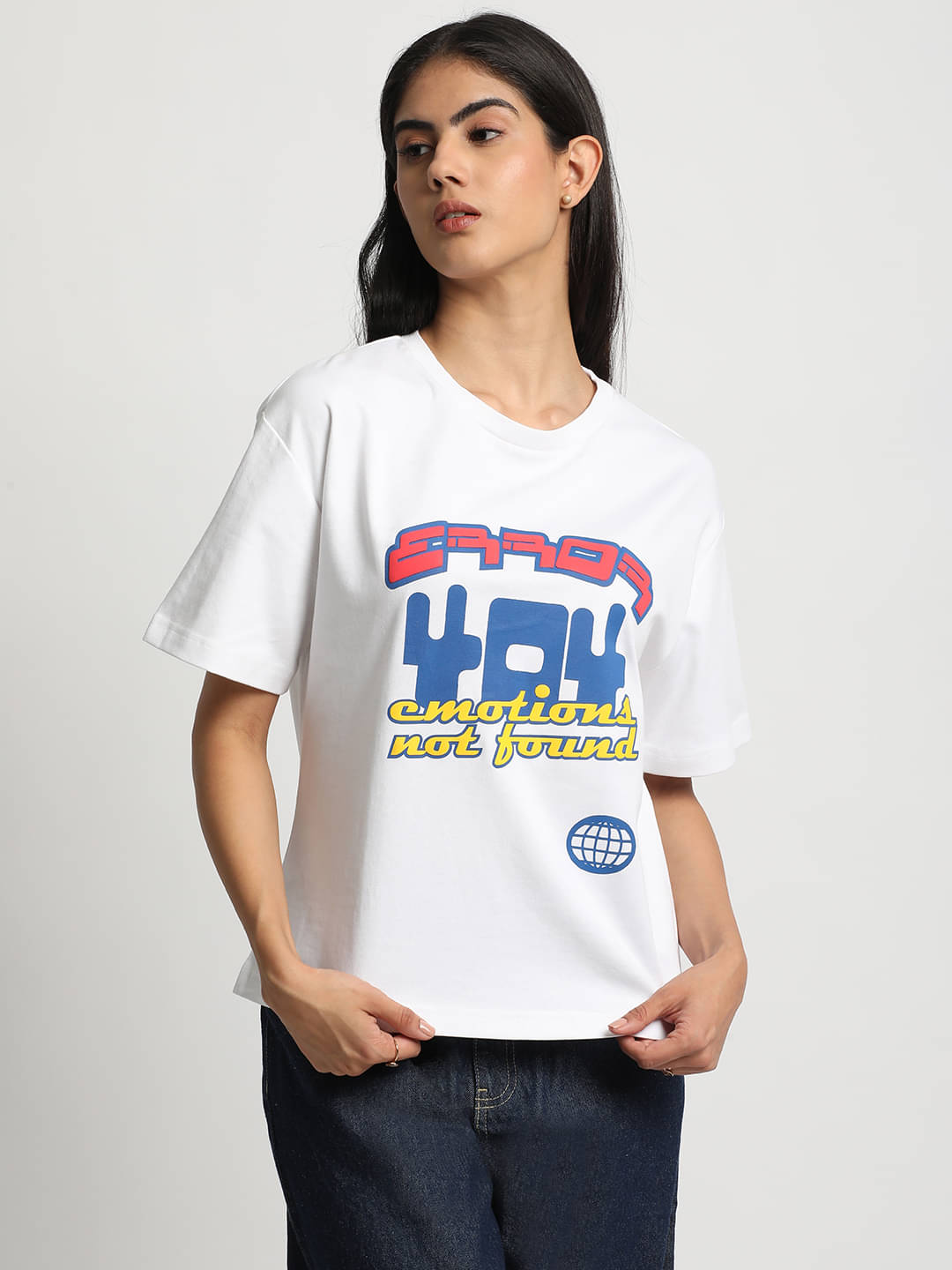 Bene Kleed Women Cotton Printed Oversized Fit Round Neck T-Shirt ( White ) Bene Kleed Women Cotton Printed Oversized Fit Round Neck T-Shirt ( White )