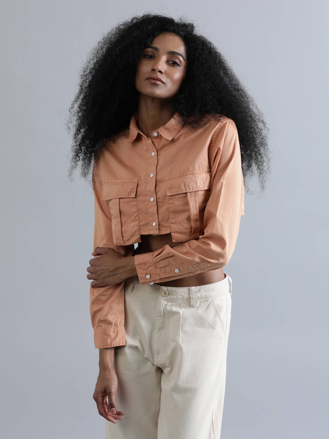 Bene Kleed Women Solid Cotton Shirt ( Peach )     			Bene Kleed Women Solid Cotton Shirt ( Peach )