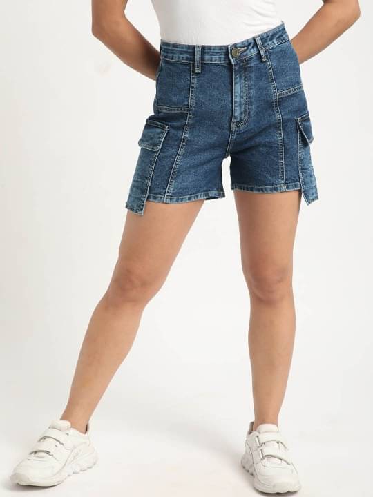     			Bene Kleed Poly Cotton Hot Pants - Blue Single