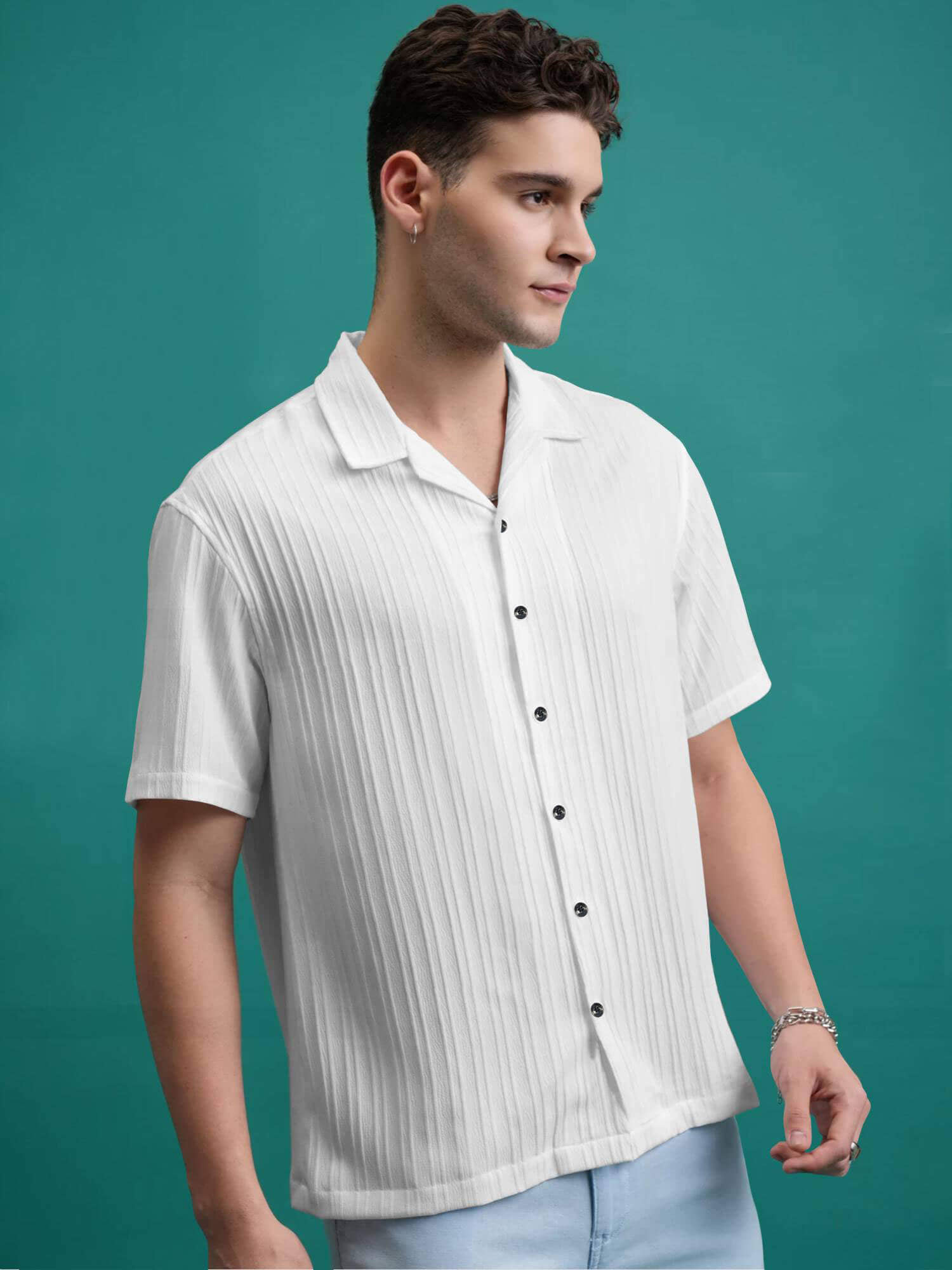 Bluedove Poly Cotton Regular Fit Striped Half Sleeves Men's Casual Shirt - White ( Pack of 1 )