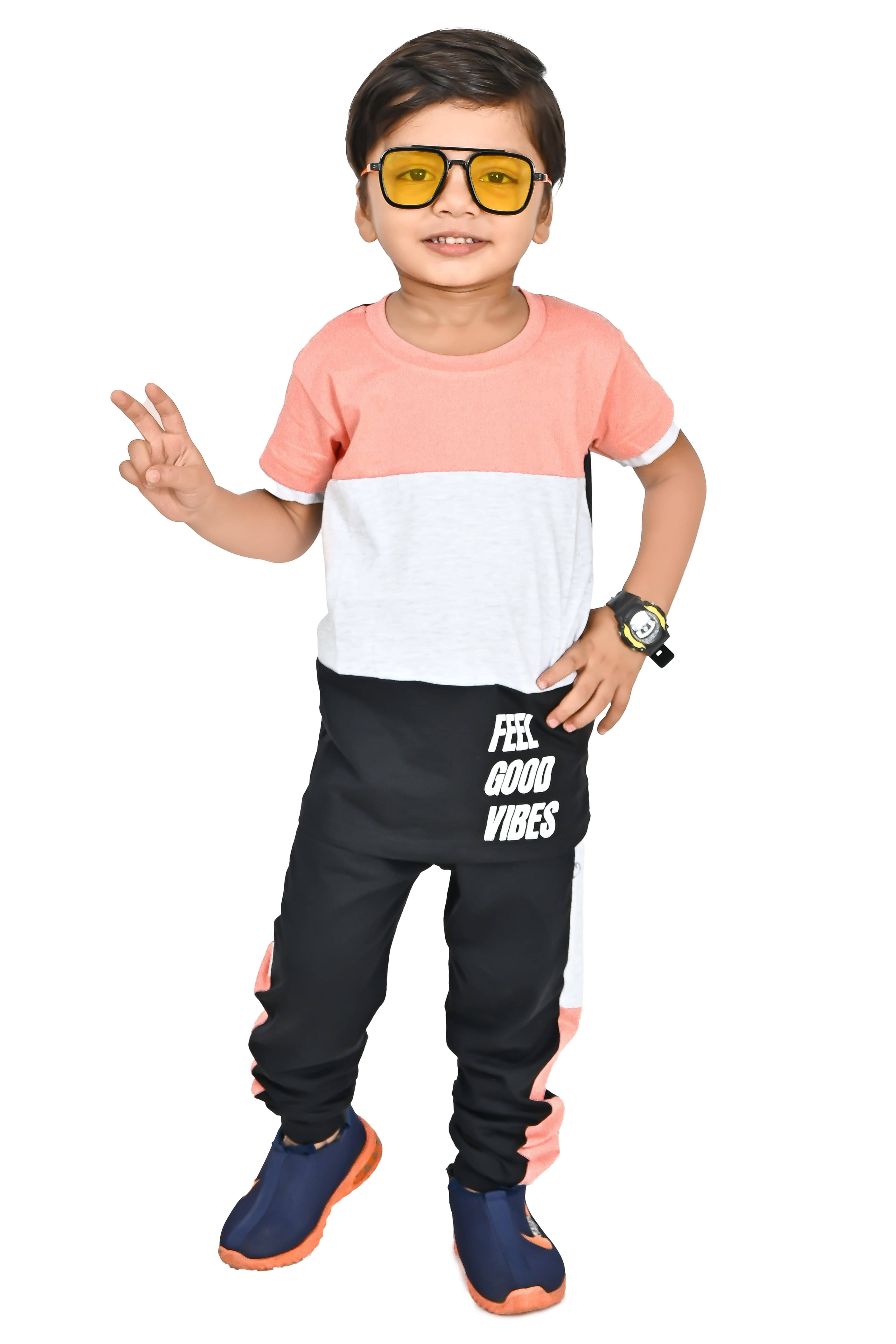     			Chandrika Pack of 1 Boys Cotton Blend T-Shirt & Pants Set ( Pink )