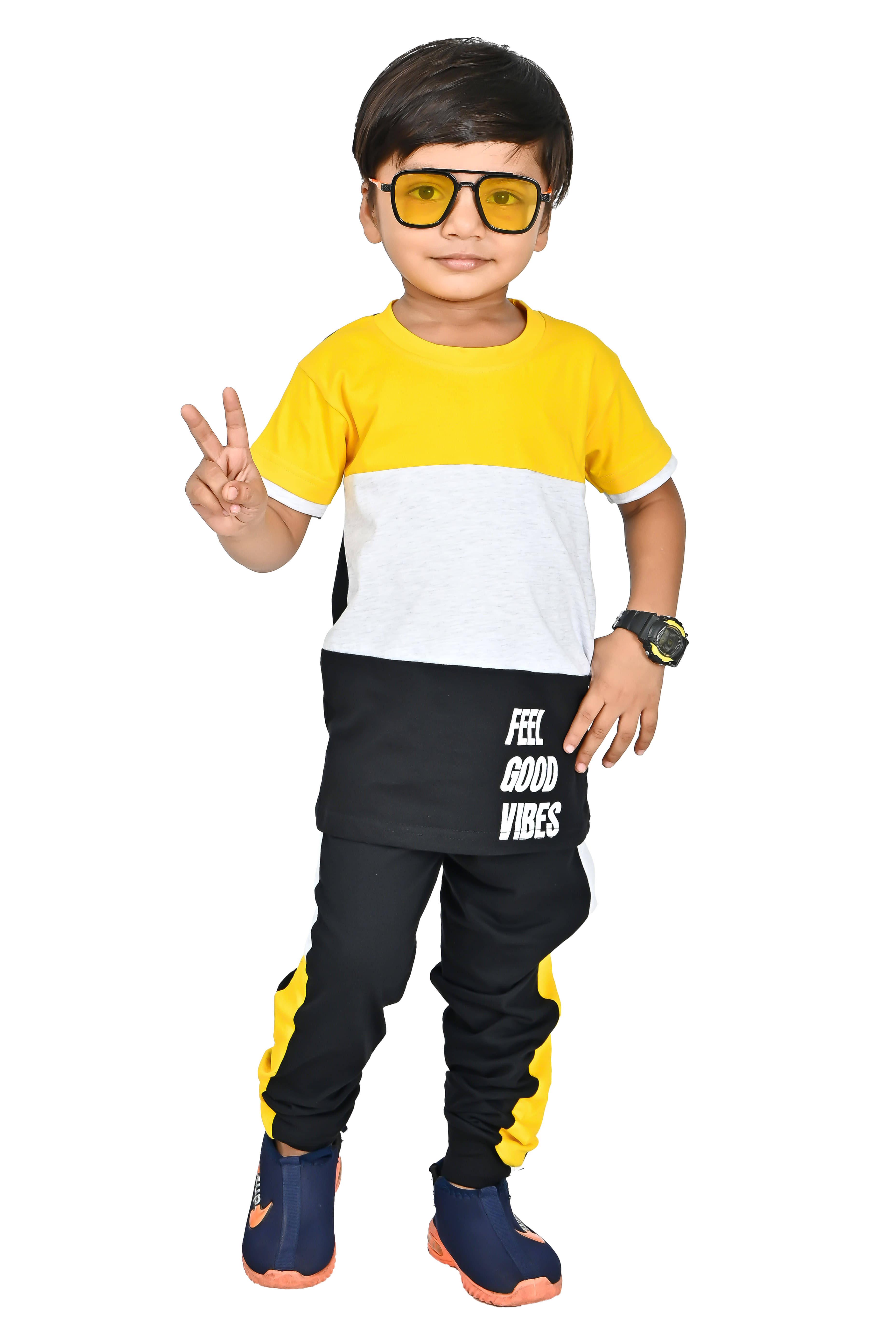 Chandrika Pack of 1 Boys Cotton Blend T-Shirt & Pants Set ( Yellow ) Chandrika Pack of 1 Boys Cotton Blend T-Shirt & Pants Set ( Yellow )