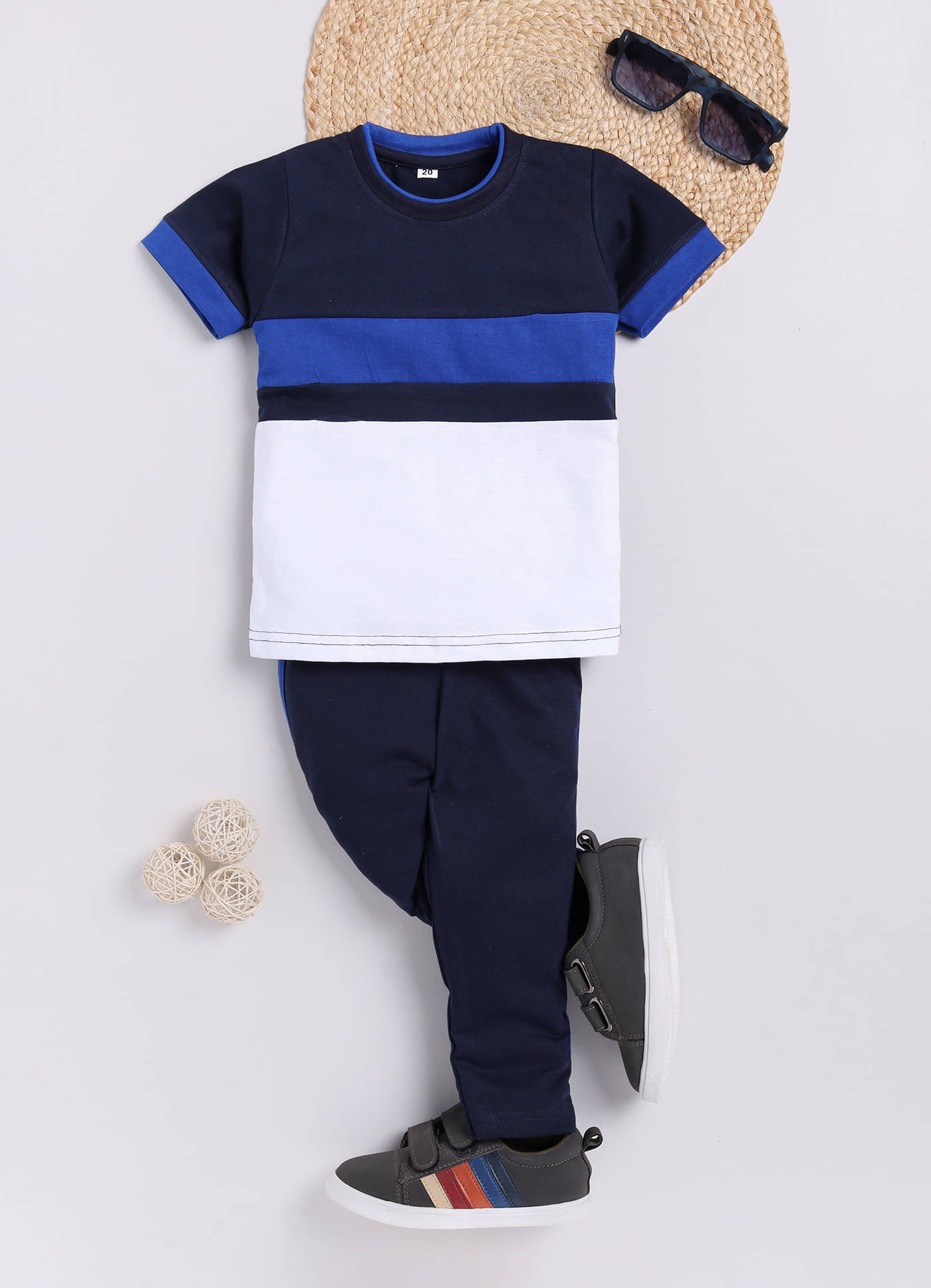     			Chandrika Pack of 1 Boys Cotton Blend T-Shirt & Pants Set ( Blue )