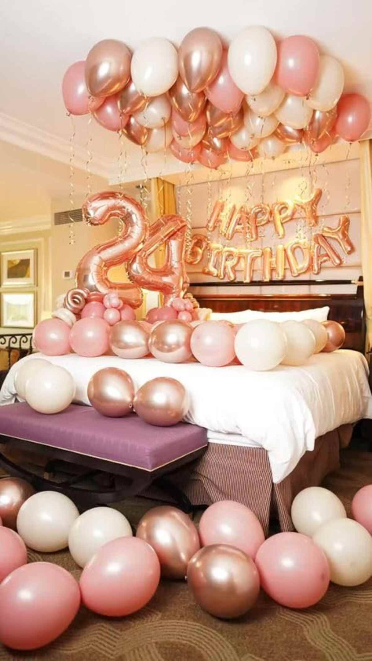     			Click to open expanded view PartyBooms Happy Birthday Rosegold Decoration Item, 24 Rosegold Number Foil,20 White Balloon, 20 Pink Balloon, 20 Rosegold Metalic Balloon Pack of 63