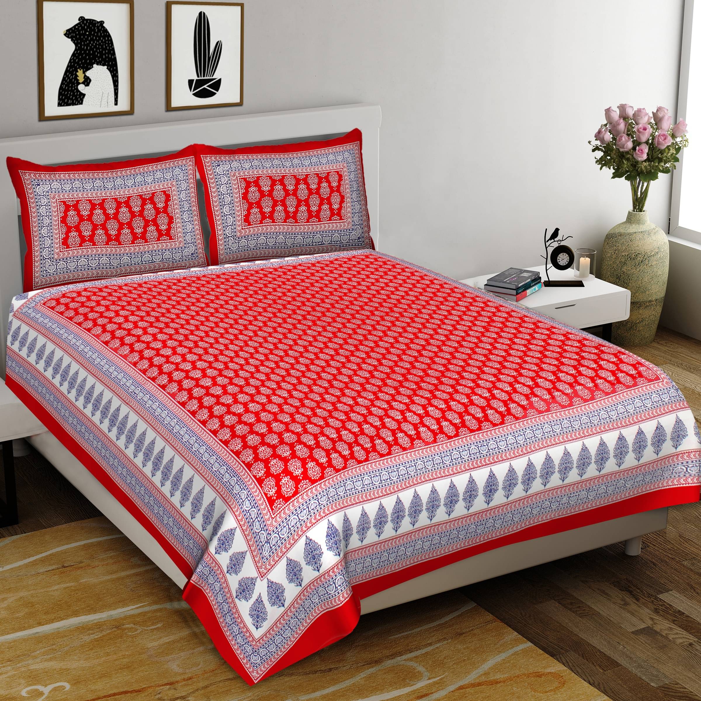     			Cosito Cotton 1 Double Bedsheet with 2 Pillow Covers ( Red )
