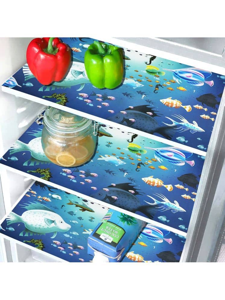 Crosmo PVC Graphic Fridge Mats ( 43 28 ) Pack of 3 - Blue
