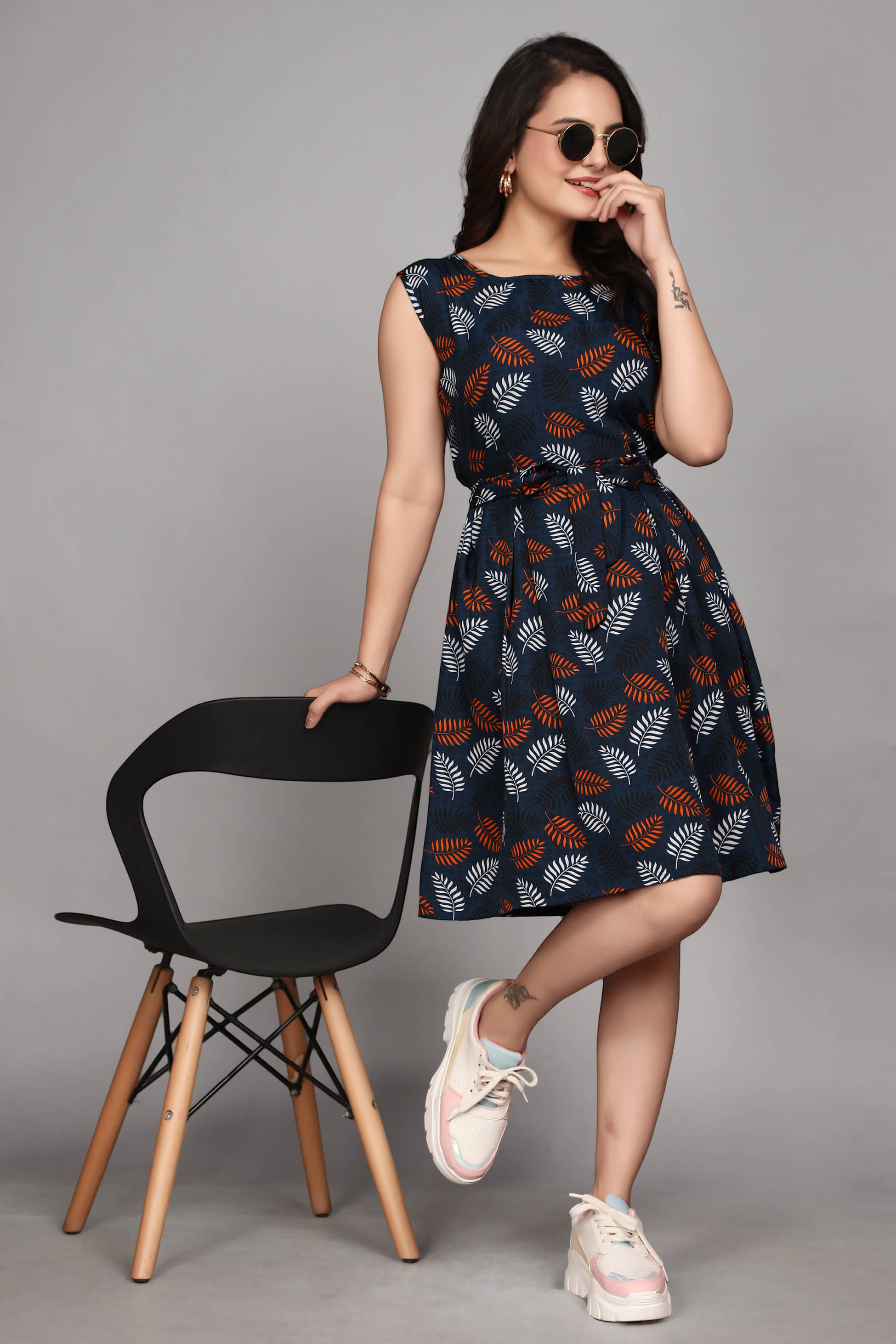 Devakii Women Crepe Printed Fit & Flare Dress ( Mint Green )