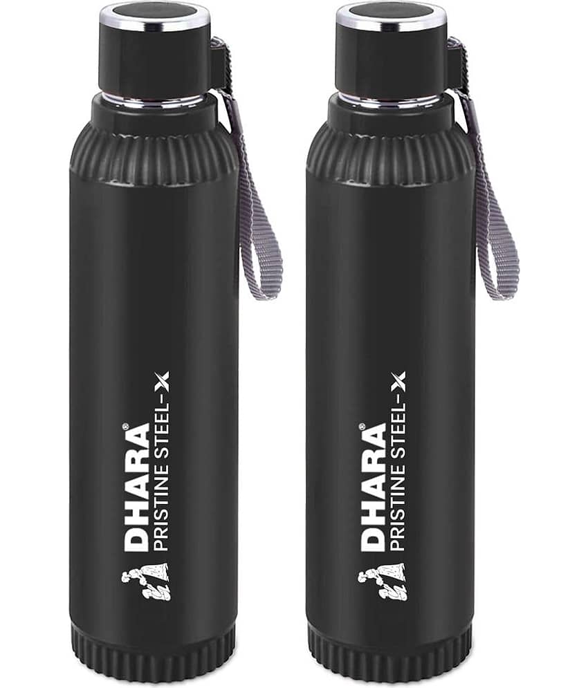 Dhara Stainless Steel Quench Black Stainless Steel Water Bottle 700 mL ( Set of 2 )