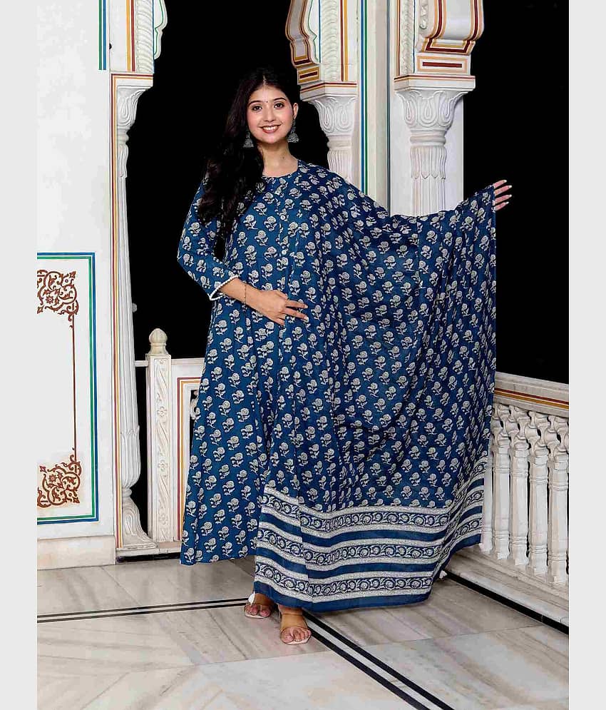Doriyaan Pack of 1 Cotton Printed Anarkali Women's Kurti - ( Blue ) - Kurtis, Tunics | Buy online on ZillyBuy