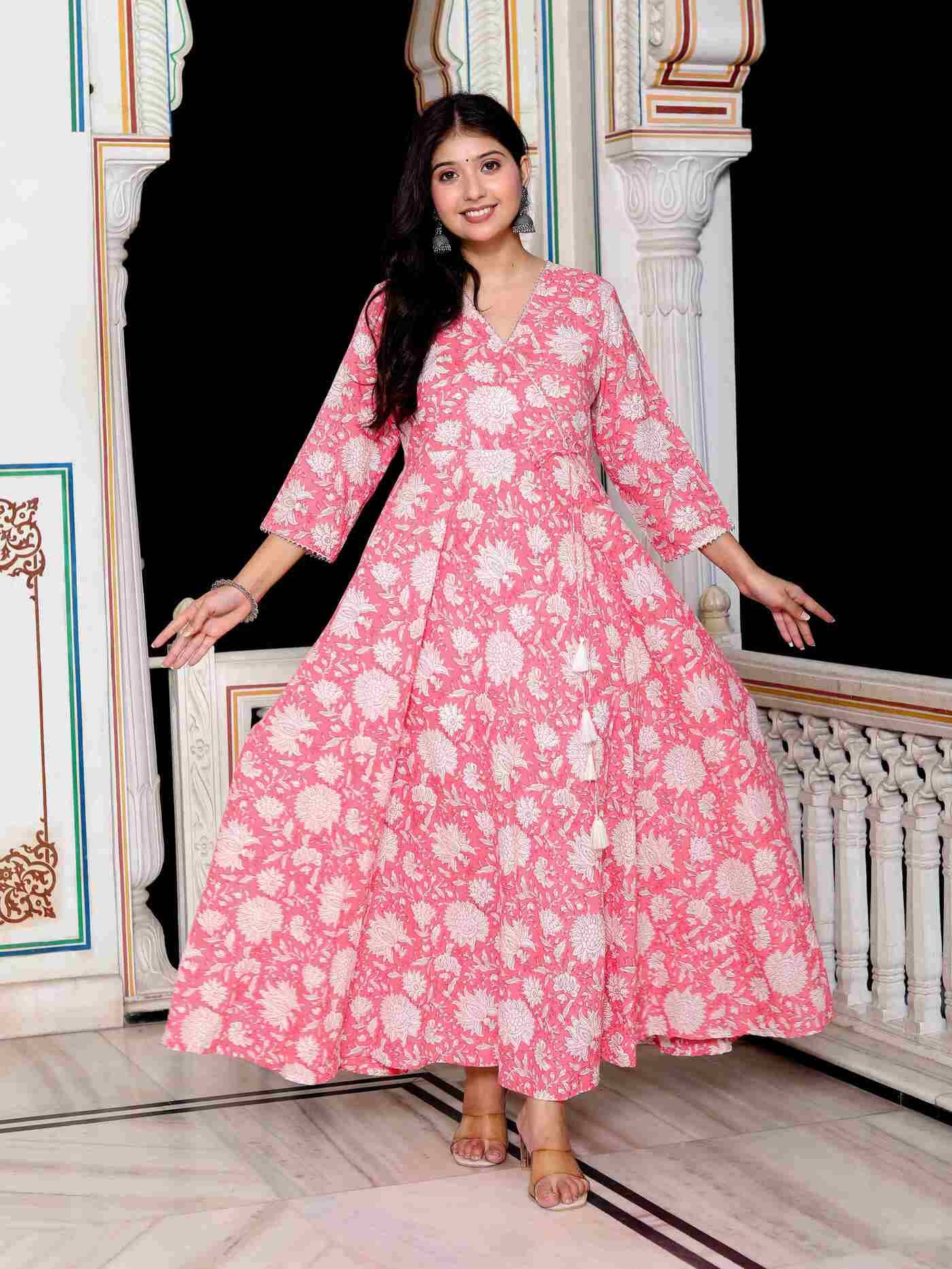 Doriyaan Pack of 1 Cotton Printed Angrakha Women's Kurti - ( Pink ) - Kurtis, Tunics | Buy online on ZillyBuy