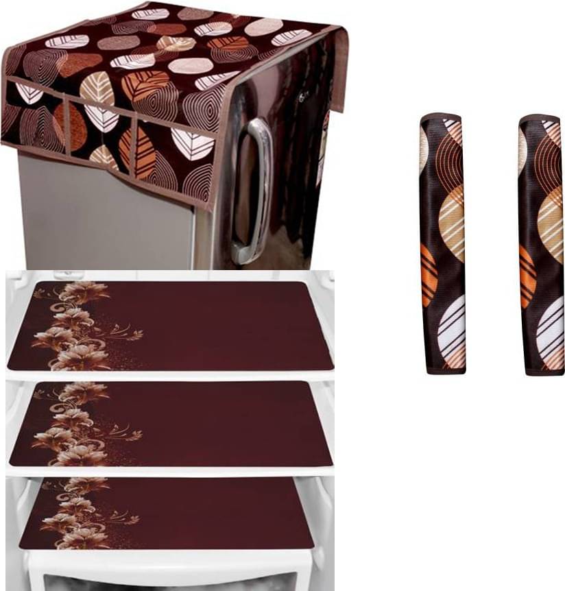     			Fabolic Polyester Floral Fridge Mat & Cover ( 97 54 ) Pack of 6 - Brown