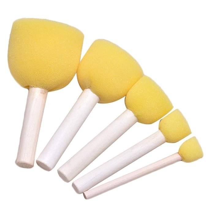     			Freedy 5 Pcs Round Stencil Sponge Wooden Handle Foam Brush Set Painting Tools for Kids DIY Painting Stencils Arts and Crafts Tool Accessories