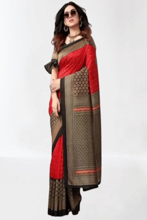 Grubstaker Art Silk Printed Saree With Unstitched Blouse Piece ( Red ) Grubstaker Art Silk Printed Saree With Unstitched Blouse Piece ( Red )