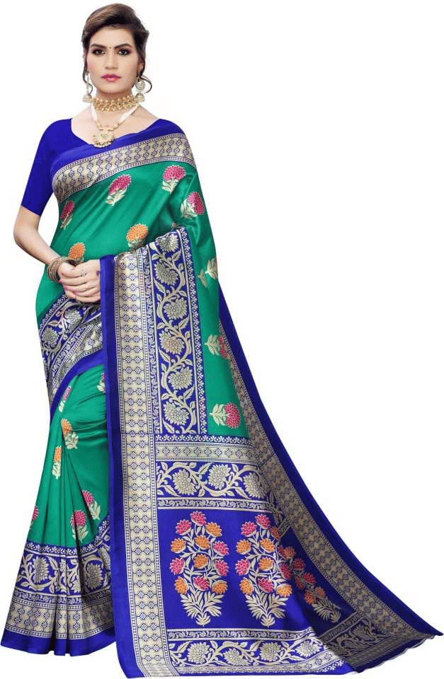 Grubstaker Art Silk Printed Saree With Unstitched Blouse Piece ( Green ) Grubstaker Art Silk Printed Saree With Unstitched Blouse Piece ( Green )