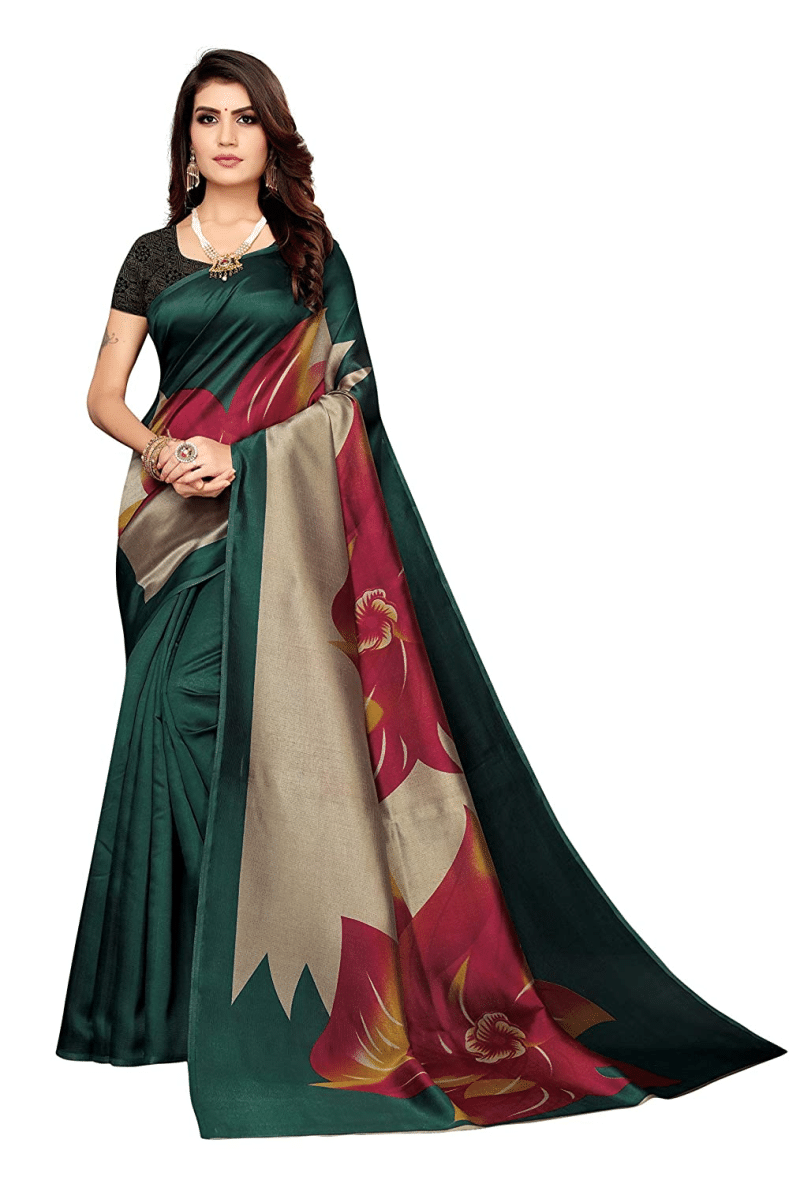 Grubstaker Art Silk Printed Saree With Unstitched Blouse Piece ( Green ) Grubstaker Art Silk Printed Saree With Unstitched Blouse Piece ( Green )