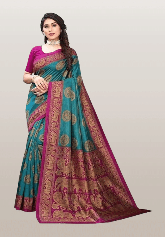 Grubstaker Art Silk Printed Saree With Unstitched Blouse Piece ( Green ) Grubstaker Art Silk Printed Saree With Unstitched Blouse Piece ( Green )