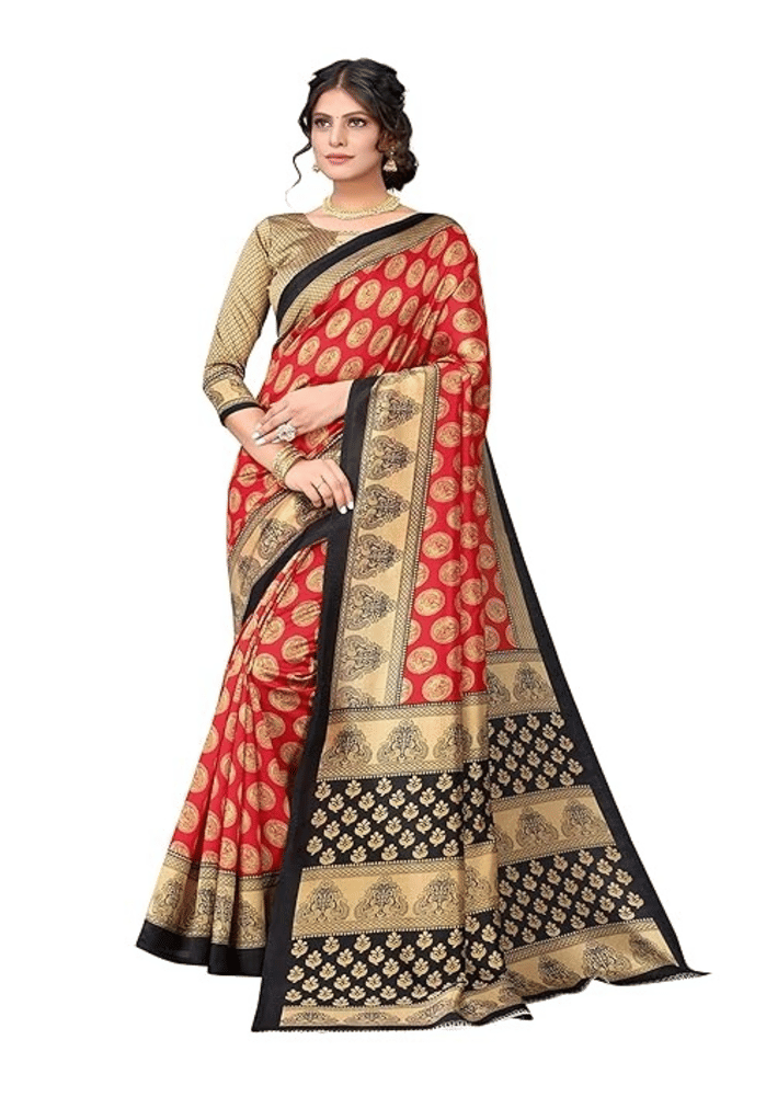 Grubstaker Art Silk Printed Saree With Unstitched Blouse Piece ( Red ) Grubstaker Art Silk Printed Saree With Unstitched Blouse Piece ( Red )