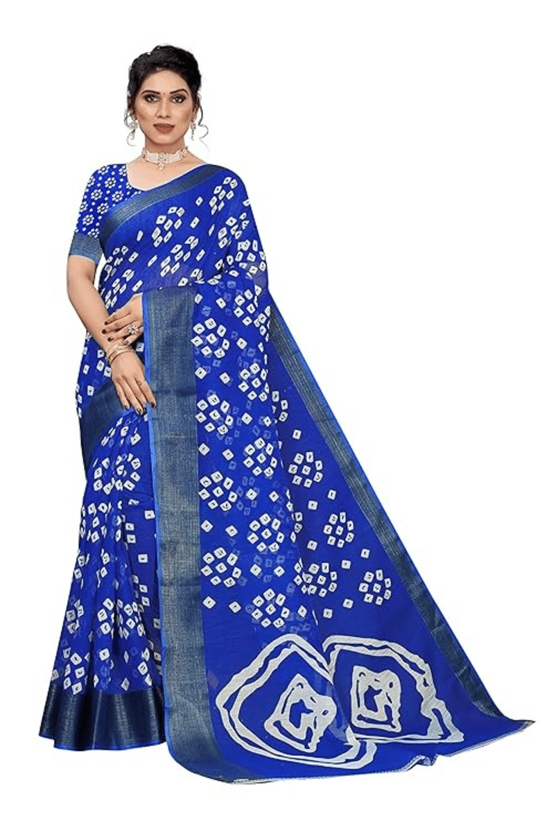 Grubstaker Cotton Blend Printed Saree With Unstitched Blouse Piece ( Blue ) Grubstaker Cotton Blend Printed Saree With Unstitched Blouse Piece ( Blue )